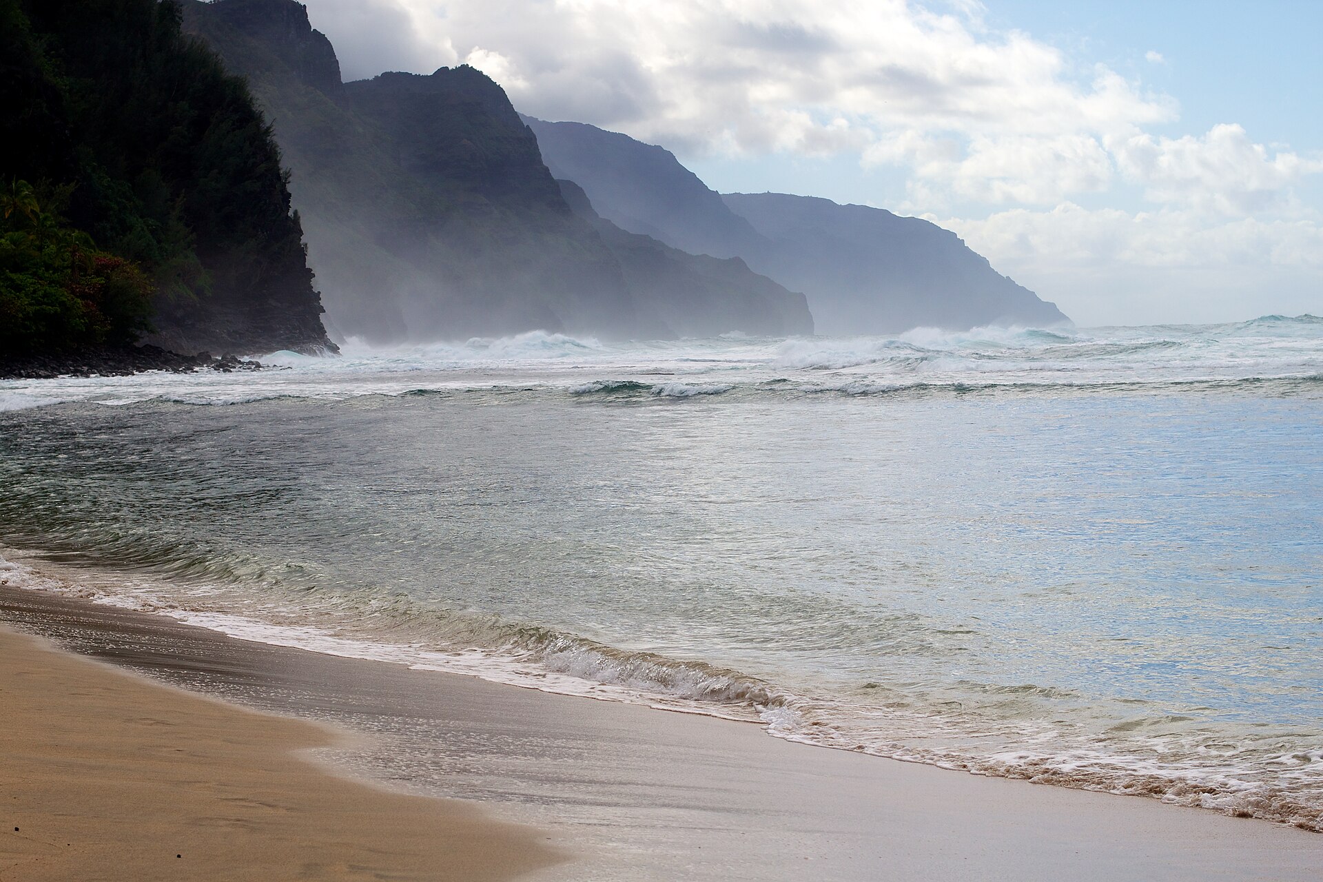 Kēʻē Beach and the Nā Pali cliffs